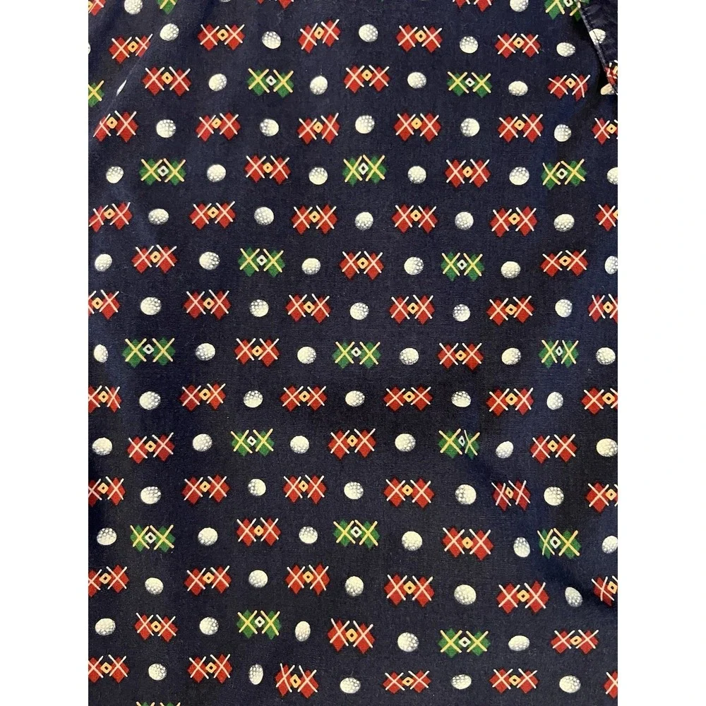Vintage 90s CHAPS RALPH LAUREN Button Down ALL OVER GOLF PRINT Cotton L Blue E15